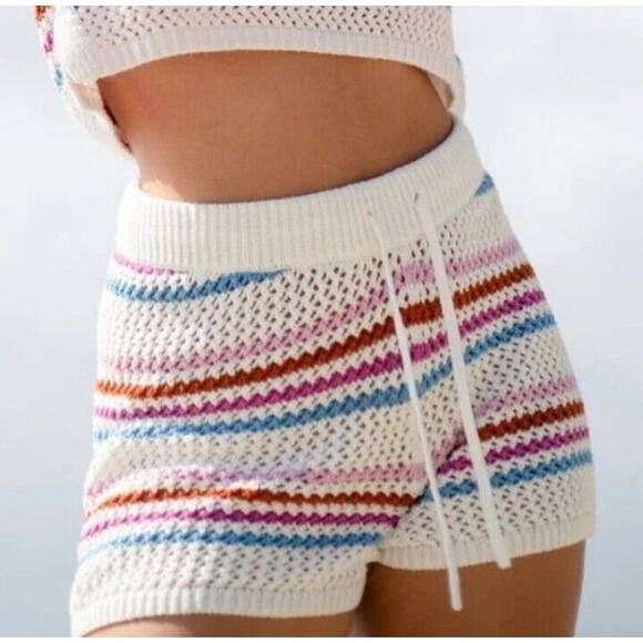#52- NWT- L*SPACE On The Horizon Crochet Boho Cover Up Shorts Size M Ret$88 - Picture 2 of 8